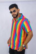 Camisa Social Botão Divertida Unissex Arco Iris Camisa Social Botão Divertida Unissex Arco Iris