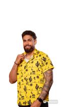 Camisa Social Botão Divertida Unissex Cordel Amarelo
