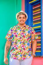 Camisa Social Botão Divertida Unissex Mascáras Camisa Social Botão Divertida Unissex Mascáras