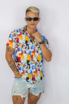 Camisa Social Botão Divertida Unissex Mickey Mouse