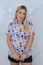 Camisa Social Botão Divertida Unissex Objetos Princesas Camisa Social Botão Divertida Unissex Objetos Princesas