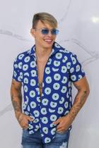 Camisa Social Botão Divertida Unissex Olho Grego Blue