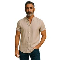 Camisa Social Botão Manga Curta Masculina Gola Padre Camisa Social Botão Manga Curta Masculina Gola Padre
