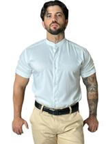 Camisa Social Botão Masculina Moda Praia Gola Padre Manga Curta