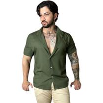 Camisa Social Botão Masculina Moda Praia Gola Padre Manga Curta