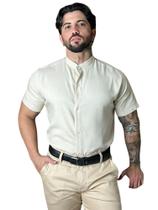 Camisa Social Casamento Gola Padre Masculina Slim Fit Manga Curta Envio Imediato