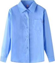 Camisa social clássica de manga comprida para meninos azul