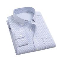 Camisa Social Clássica Masculina Oxford Listrada De Manga Longa 100% Algodão Cor Sólida Ajuste