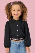 Camisa Social Cropped Manga Longa Preta Mon Sucré