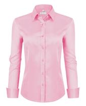 Camisa social de trabalho siliteelon feminina de manga comprida com botão rosa