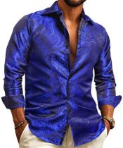 Camisa social Disco Barry.Wang masculina Paisley de manga comprida azul Camisa social Disco Barry.Wang masculina Paisley de manga comprida azul