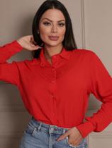 Camisa Social Feminina Basica Manga Longa Com Gola Colarinho