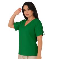 Camisa Social Feminina Blusa Manga Curta Amarração Decote V Alfaiataria Elegante