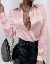 Camisa Social Feminina Cetim Manga Comprida Com Botões Casual Elegante Camisa Social Feminina Cetim Manga Comprida Com Botões Casual Elegante