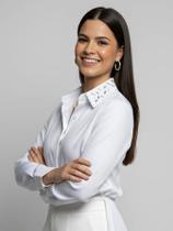 Camisa Social Feminina com Gola de Strass Premium Blusa de Luxo Manga Longa Elegante com Aplicações de Brilho