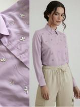 Camisa Social Feminina com Strass Variados Furta-cor Lilás Blusa de Luxo Manga Longa Elegante Tamanho:XGG Camisa Social Feminina com Strass Variados Furta-cor Lilás Blusa de Luxo Manga Longa Elegante Tamanho:XGG