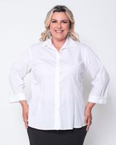 Camisa social feminina de botões plus size manga 3/4 básica elegante uniforme