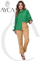 Camisa Social Feminina Duna Bege Manga Princesa Tendencia