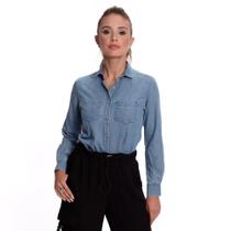 Camisa Social Feminina Jeans Manga Longa Moderna Teodoro