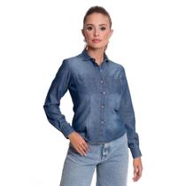 Camisa Social Feminina Jeans Manga Longa Moderna Teodoro