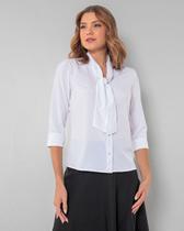 Camisa Social Feminina Manga 3/4 com botões e gola laço Elegante