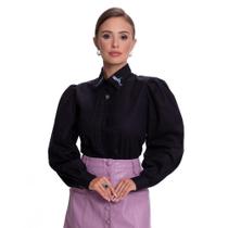 Camisa Social Feminina Manga Bufante Bordado Moderna Teodoro Camisa Social Feminina Manga Bufante Bordado Moderna Teodoro