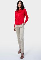 Camisa social feminina manga longa acetinada com carcela vermelho