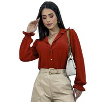 Camisa Social Feminina Manga Longa Bufante Lastex Botões Duna