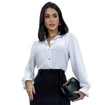 Camisa Social Feminina Manga Longa Bufante Lastex Botões Duna