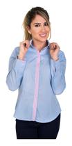 Camisa Social Feminina Manga Longa Camisete Slim Azul P Camisa Social Feminina Manga Longa Camisete Slim Azul P