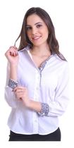 Camisa Social Feminina Manga Longa Camisete Slim Branca 2 gg