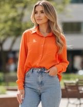 Camisa Social Feminina Manga Longa Com Bolsos Camisa de Alfaiataria Blusa De Botão Feminina Gola Italiana