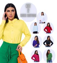 Camisa Social Feminina Manga Longa Kit 2 Un Casual Básica Camisa Social Feminina Manga Longa Kit 2 Un Casual Básica