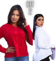 Camisa Social Feminina Manga Longa Kit 2 Un Casual Básica Camisa Social Feminina Manga Longa Kit 2 Un Casual Básica