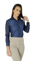 Camisa Social Feminina Manga Longa Preta Azul Jeans Slim