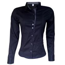 Camisa Social Feminina Manga Longa Preto