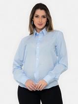 Camisa Social Feminina Manga Longa Slim Azul Bebê com strass