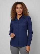 Camisa Social Feminina Manga Longa Slim Azul Marinho