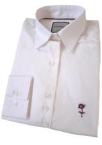 Camisa social feminina manga longa slim bege e rosa Coleção Prime Flor