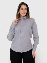 Camisa Social Feminina Manga Longa Slim Cinza com strass