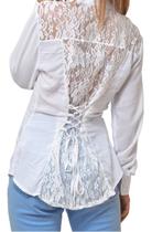 Camisa Social Feminina Manga Longa Slim detalhe renda PP Camisa Social Feminina Manga Longa Slim detalhe renda PP