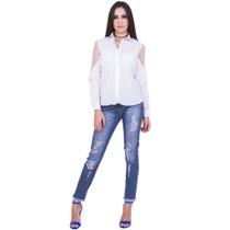Camisa Social Feminina Manga Longa Slim Detalhe Tule G Camisa Social Feminina Manga Longa Slim Detalhe Tule G