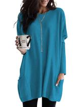 Camisa social feminina Poetsky de manga comprida azul-petróleo com bolsos tamanho L