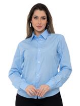 Camisa Social Feminina Premium Tipo Linho Azul Claro com strass