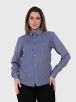 Camisa Social Feminina Premium Tipo Linho Azul Cobalto com Strass Camisa Social Feminina Premium Tipo Linho Azul Cobalto com Strass