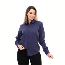 Camisa Social Feminina Premium Tipo Linho Azul Marinho
