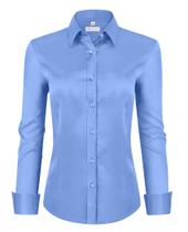 Camisa social feminina siliteelon de manga comprida com botão azul claro