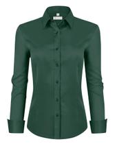 Camisa social feminina siliteelon de manga comprida com botão verde escuro