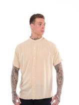 Camisa Social Gola Padre Masculina Manga Curta Lisa