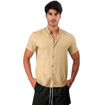 Camisa Social Gola Padre Masculina Slim Fit Manga Curta Camisa Social Gola Padre Masculina Slim Fit Manga Curta